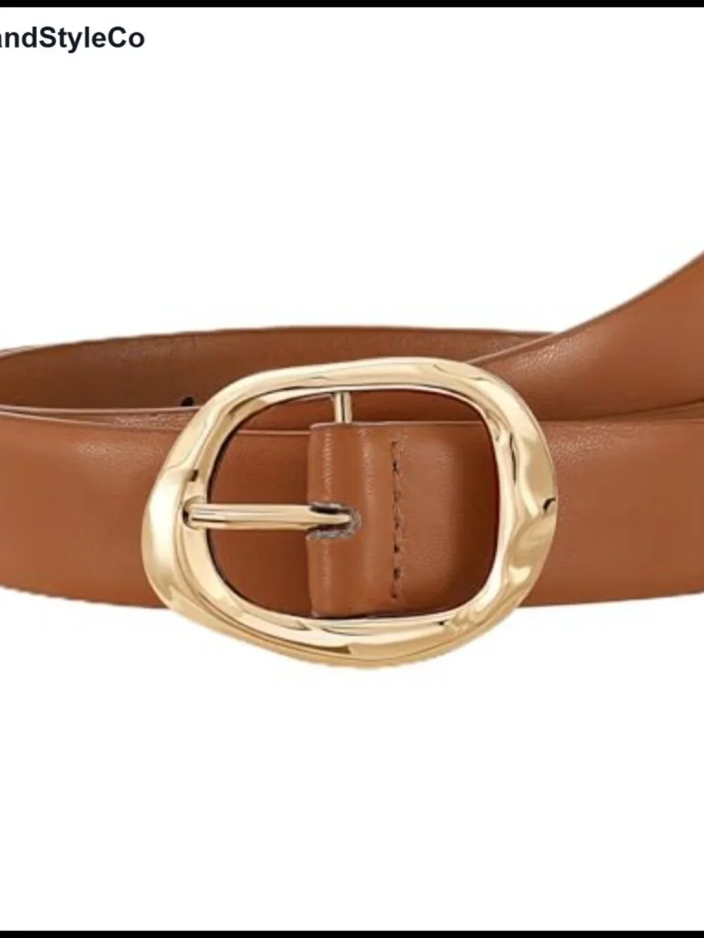 Women's Faux Leather Belt with Gold Buckle, 1.18